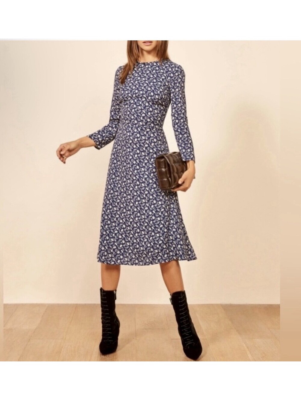 Reformation Monterey Blue Floral Midi Dress Size 6